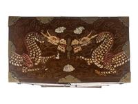 A Fine Korean Mother-of-Pearl, Shagreen, and Wire Inlaid Two-Door Chest, Joseon Period 李氏朝鮮 黑漆鑲螺鈿方角櫃