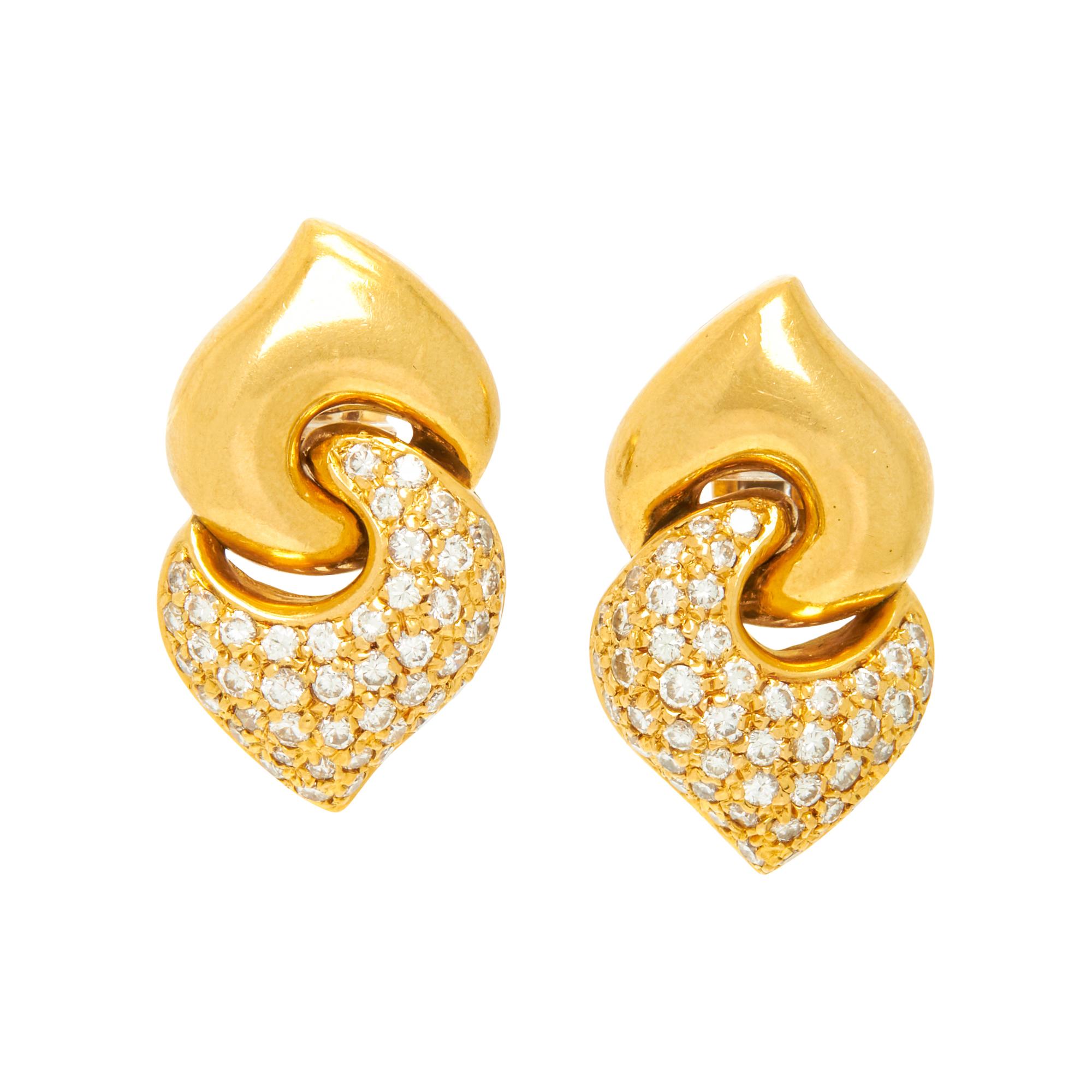 BULGARI, YELLOW GOLD AND DIAMOND 'DOPPIO CUORE' EARRINGS