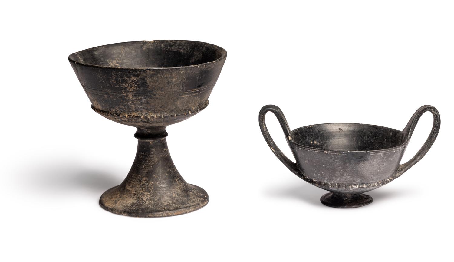An Etruscan Bucchero Kantharos and Chalice