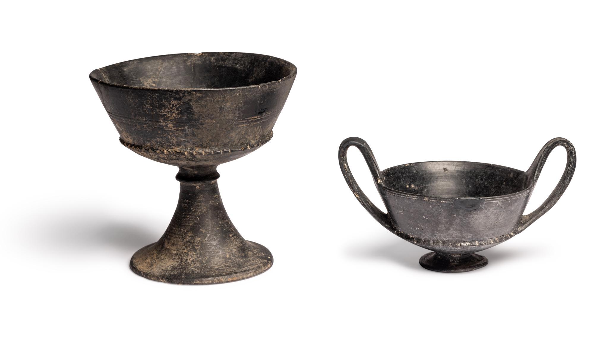An Etruscan Bucchero Kantharos and Chalice