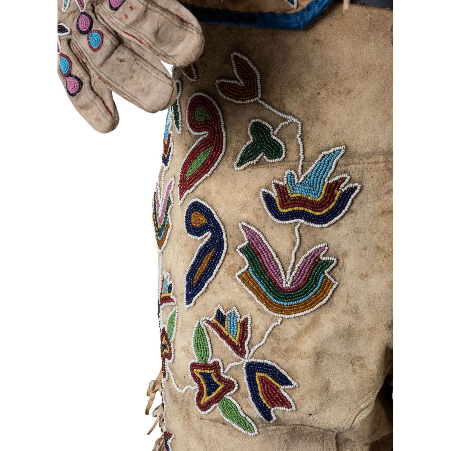 Apsáalooke (Crow) Beaded Hide Vest, Gauntlets, Pants, and Moccasins