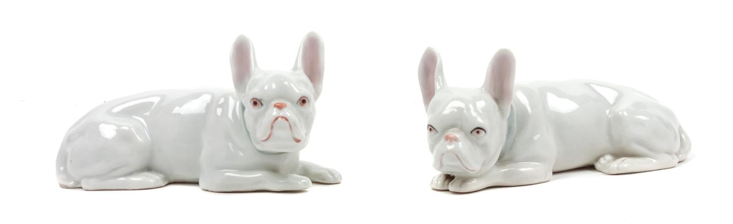 A Pair of Porcelain French Bulldogs Width 6 1/4 inches.