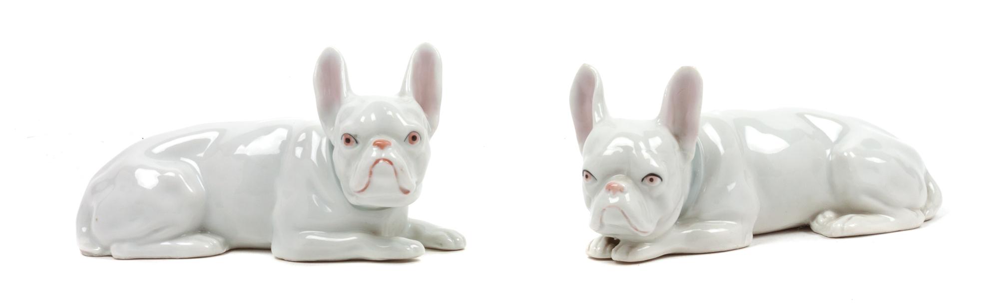 A Pair of Porcelain French Bulldogs Width 6 1/4 inches.
