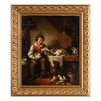 Thomas Brooks (British, 1818-1891) — A Young Boy with his Pet Rabbits and Dog , 1843