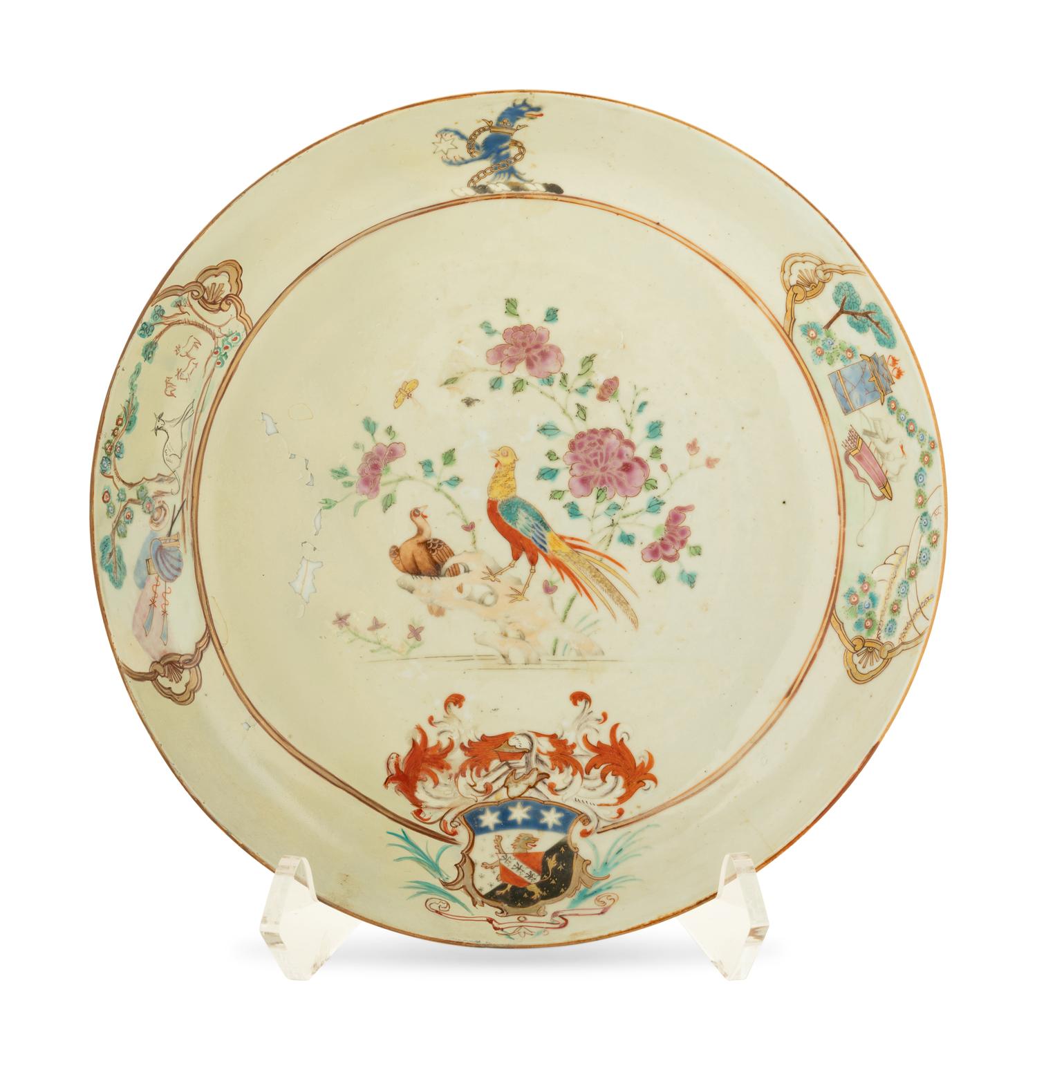 A Chinese Export Armorial Porcelain Plate with Restoration