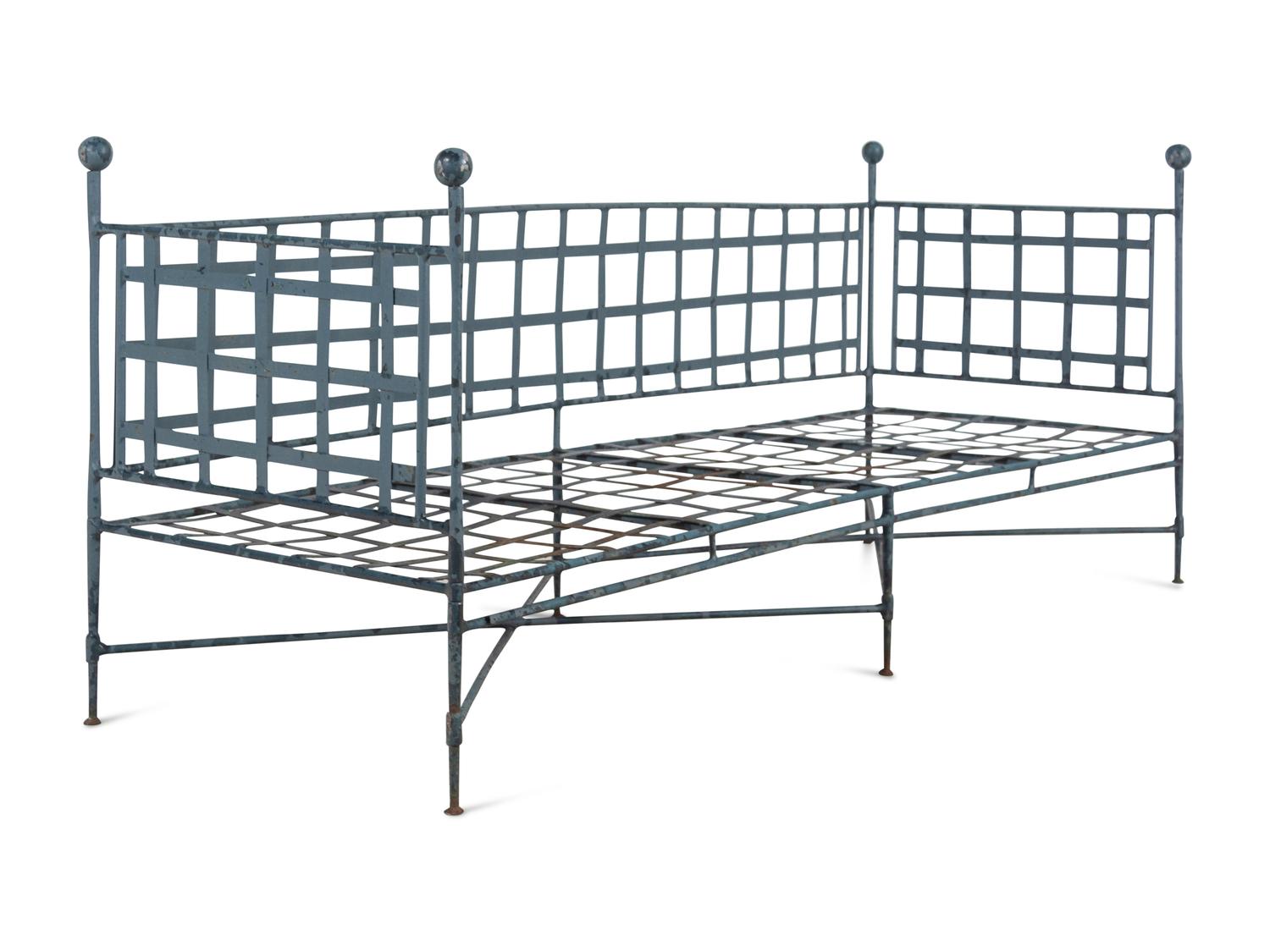 A Pair of Neoclassic Style Patinated Metal Garden Benches