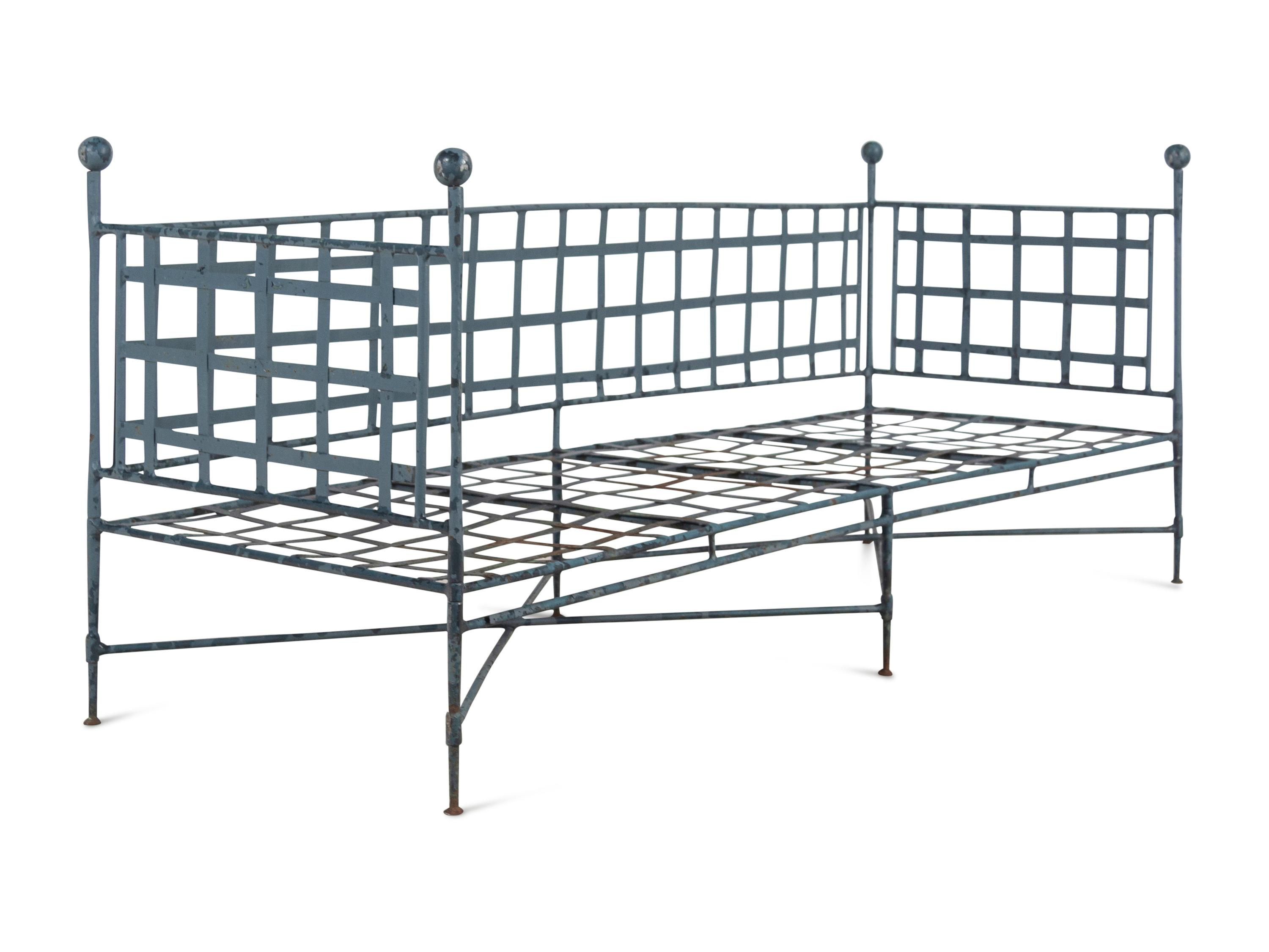 A Pair of Neoclassic Style Patinated Metal Garden Benches