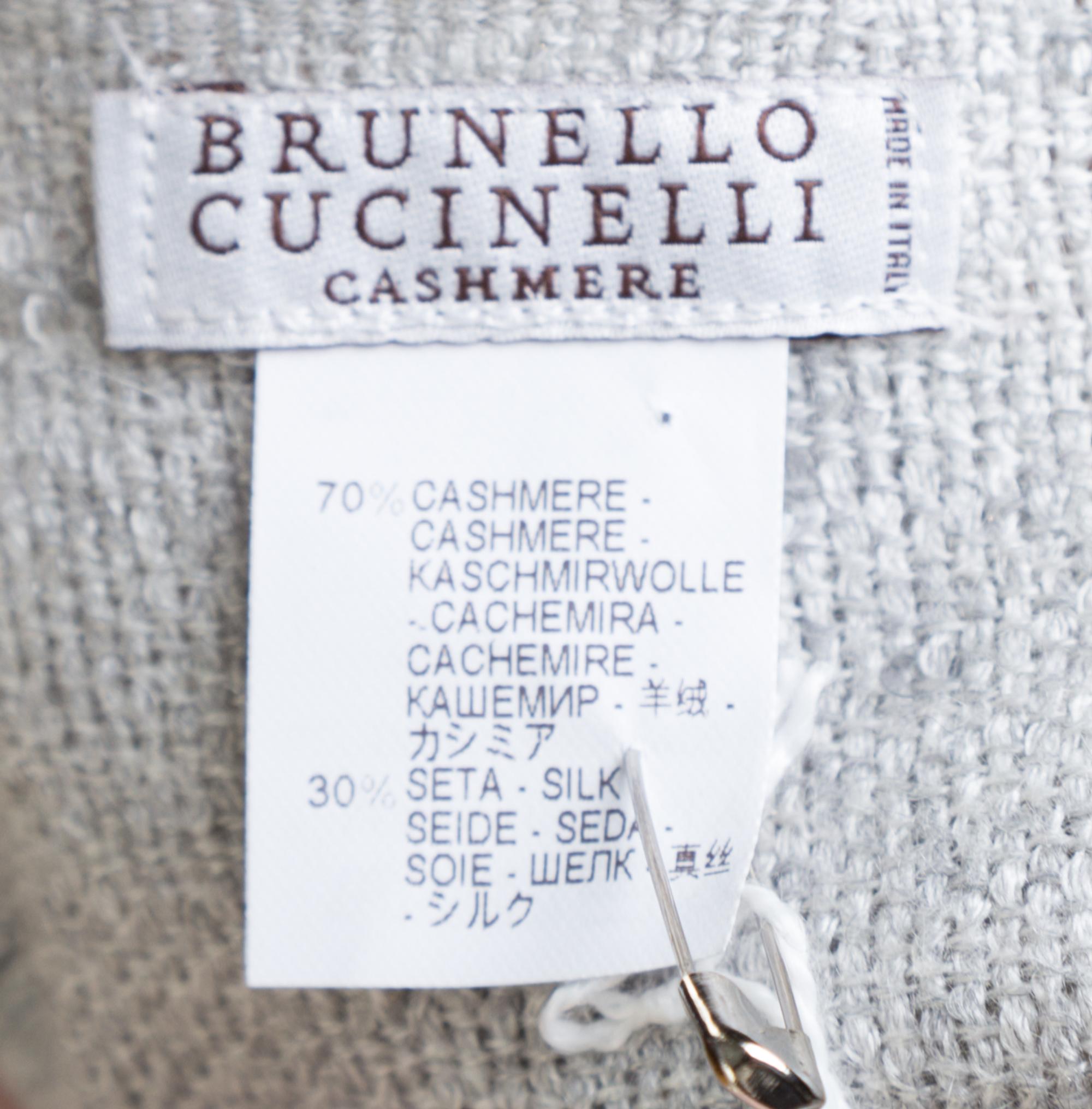 A Bruno Cuccinelli Gray and Gold Cashmere Shawl, 80.5" x 31".