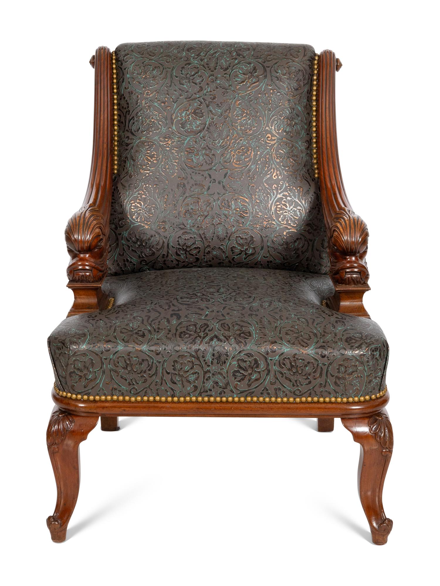 A Continental Carved Mahogany Armchair