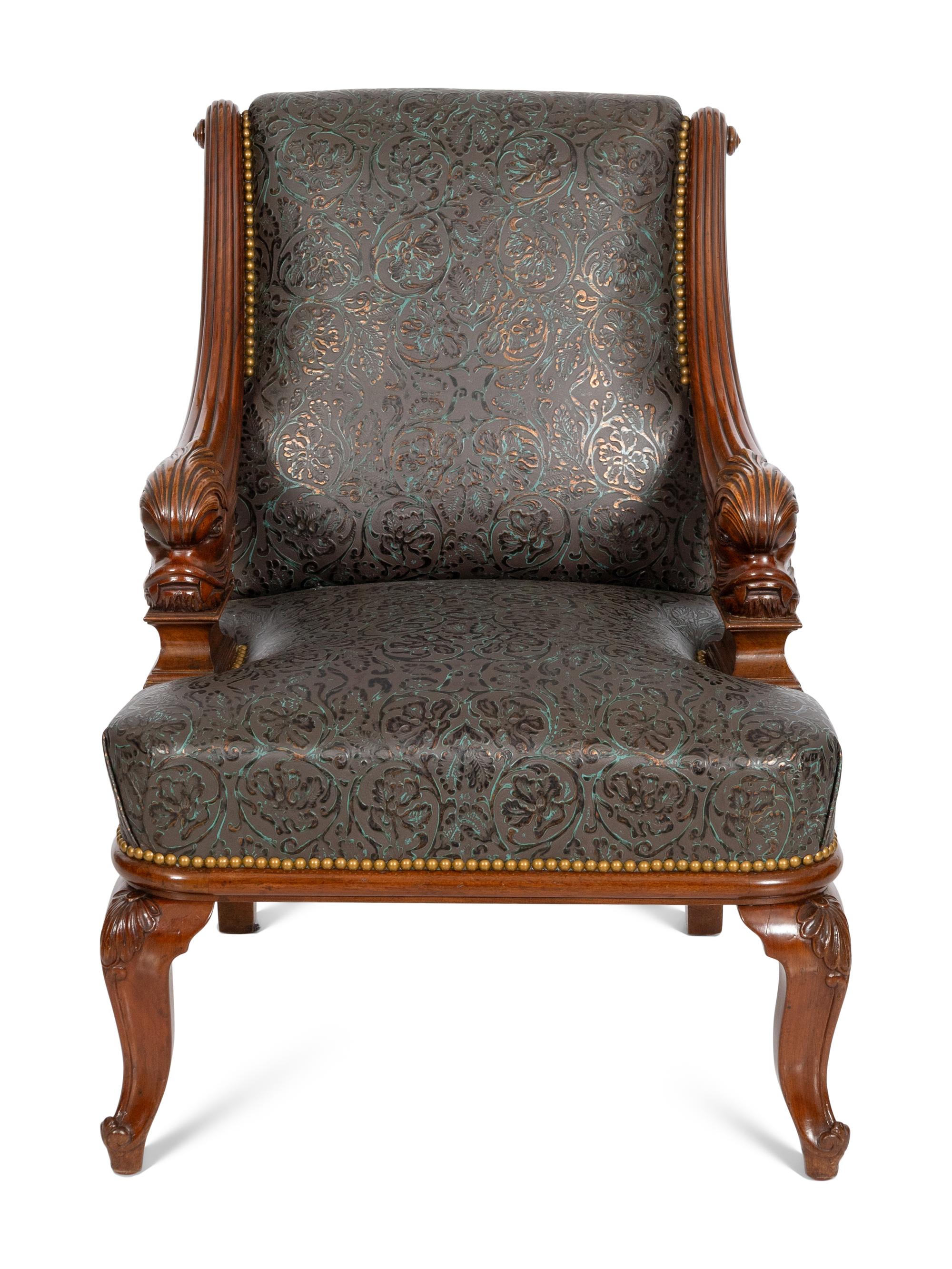 A Continental Carved Mahogany Armchair