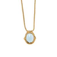 YELLOW GOLD, BLUE TOPAZ, AND DIAMOND PENDANT NECKLACE