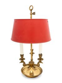 An Empire Style Brass Bouillotte Lamp with a Tole Shade