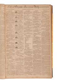 [POLITICS] -- [NEWSPAPERS]. The Federal Gazette & Baltimore Daily Advertiser . Bound volume containing 144 newspapers, incl. coverage of Thomas Jefferson's first term in office.
