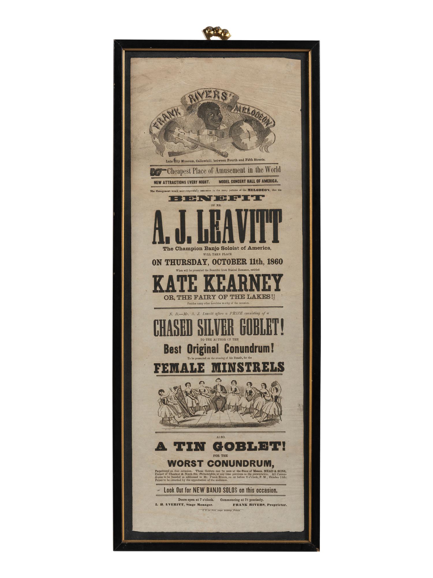 [MUSIC]. Benefit of Mr. A.J. Leavitt The Champion Banjo Soloist of America. Philadelphia, 1860.