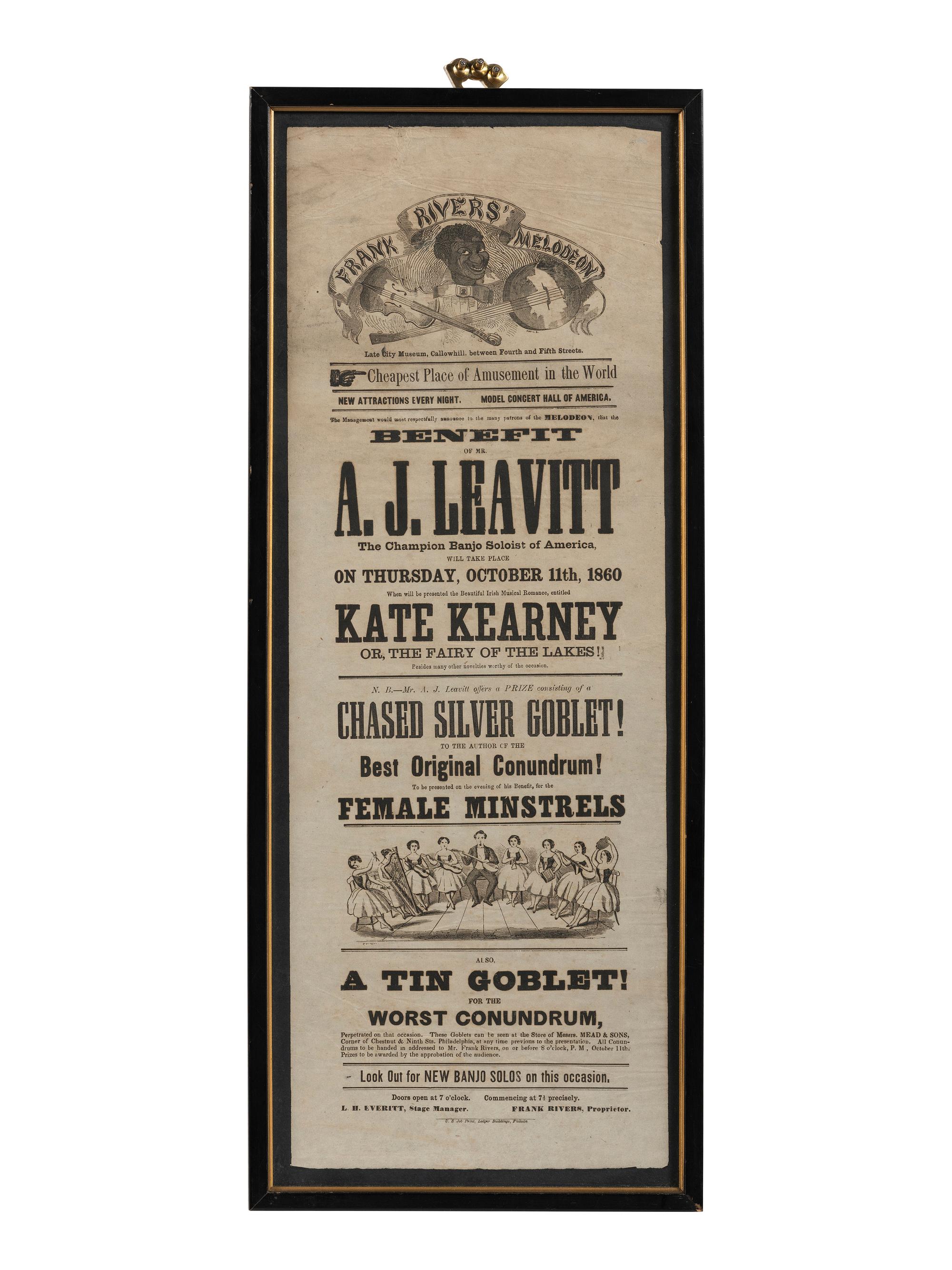 [MUSIC]. Benefit of Mr. A.J. Leavitt The Champion Banjo Soloist of America. Philadelphia, 1860.