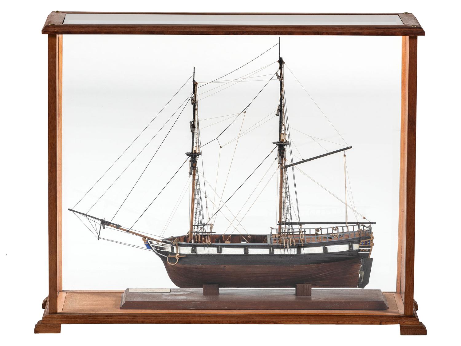A Painted Wood Cased Scale Model of the U.S. Brig President Adams
