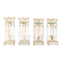 A Set of Four Bohemian Enameled Cut Glass Girandole Candlesticks