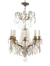 A Continental Gilt Brass and Cut Glass Eight-Light Chandelier