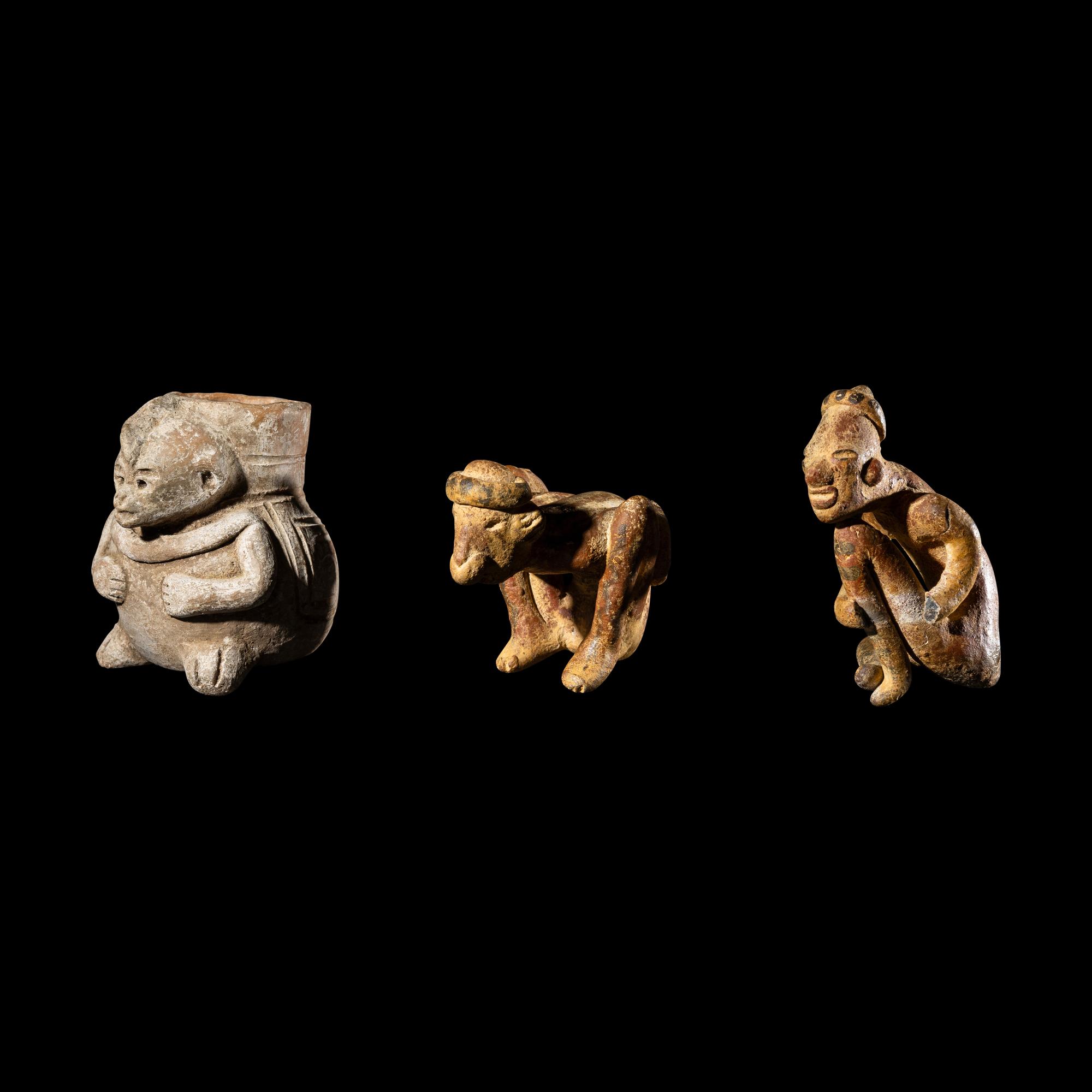 Two Nayarit Chinesco Figures and a Pre-Columbian Terracotta Figural Vessel