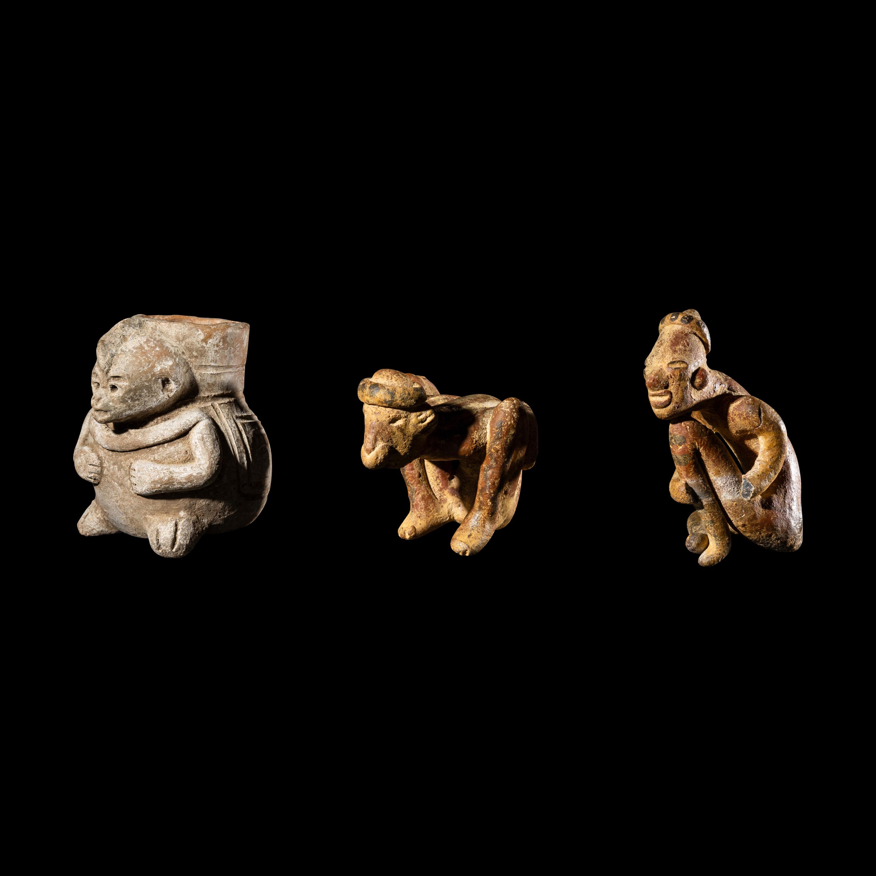 Two Nayarit Chinesco Figures and a Pre-Columbian Terracotta Figural Vessel