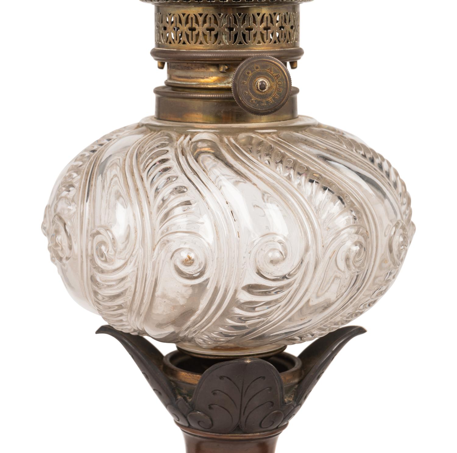 A Pair of French Neoclassical Bronze and Cut Glass Fluid Lamps Converted to Electricity