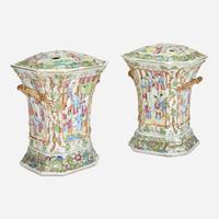 A Pair of Chinese Export Famille Rose Porcelain Covered Bough Pots 19th century
