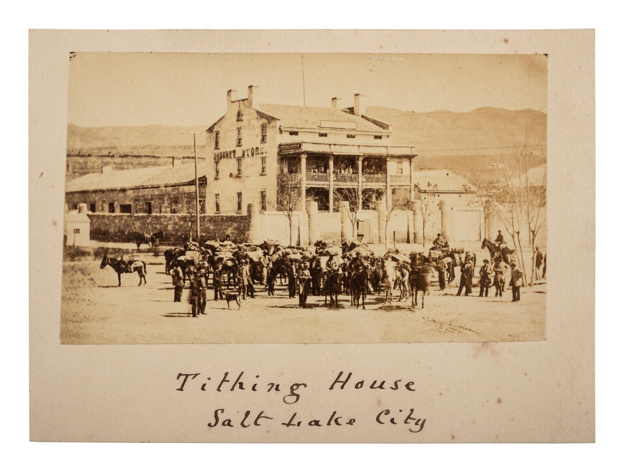 [WESTERN AMERICANA]. Albumen photograph of Tithing House, Salt Lake City. [Ca 1870s].