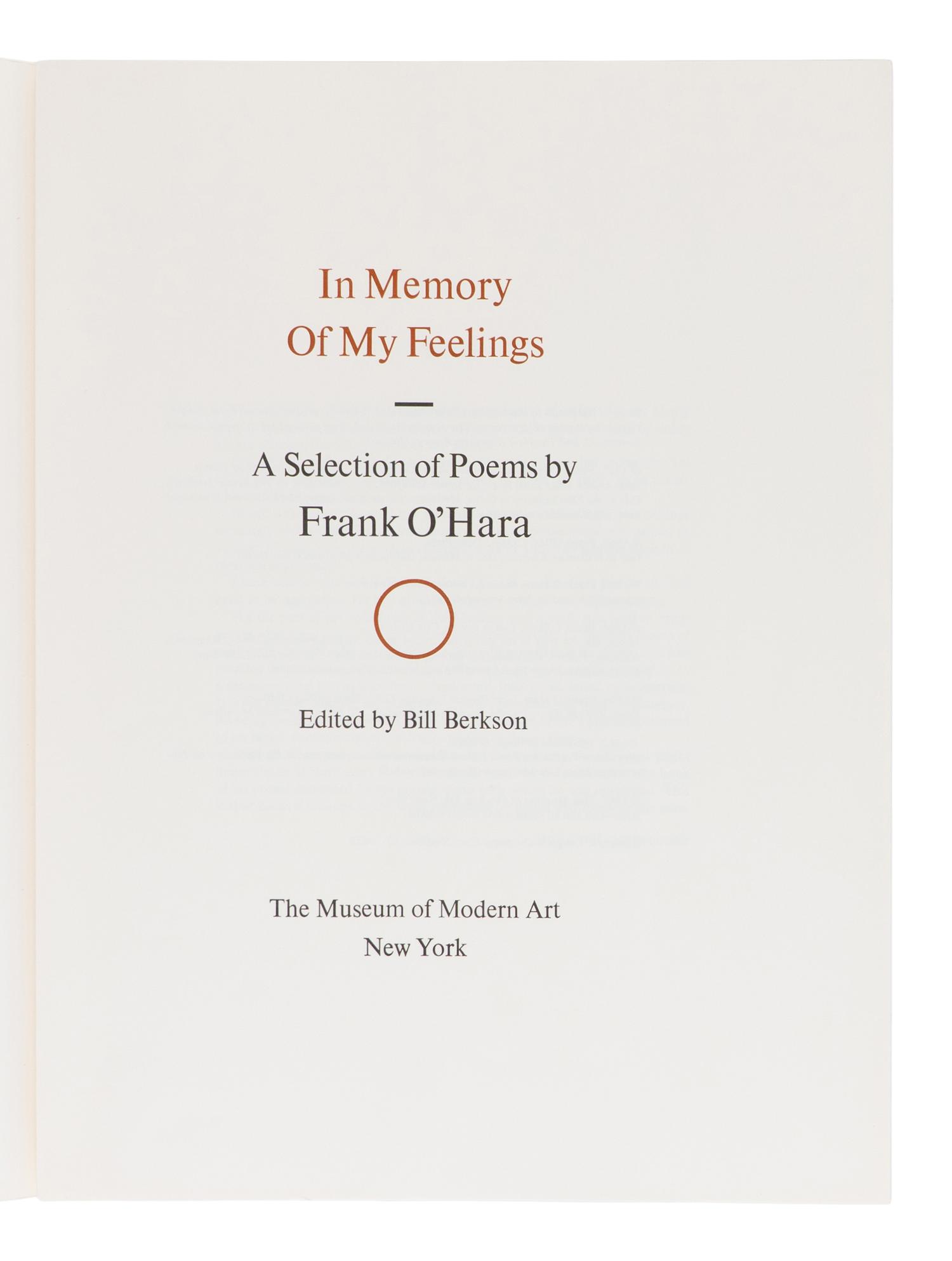 O'HARA, Frank (1926-1966). In Memory of My Feelings . New York: The Museum of Modern Art, 1967.