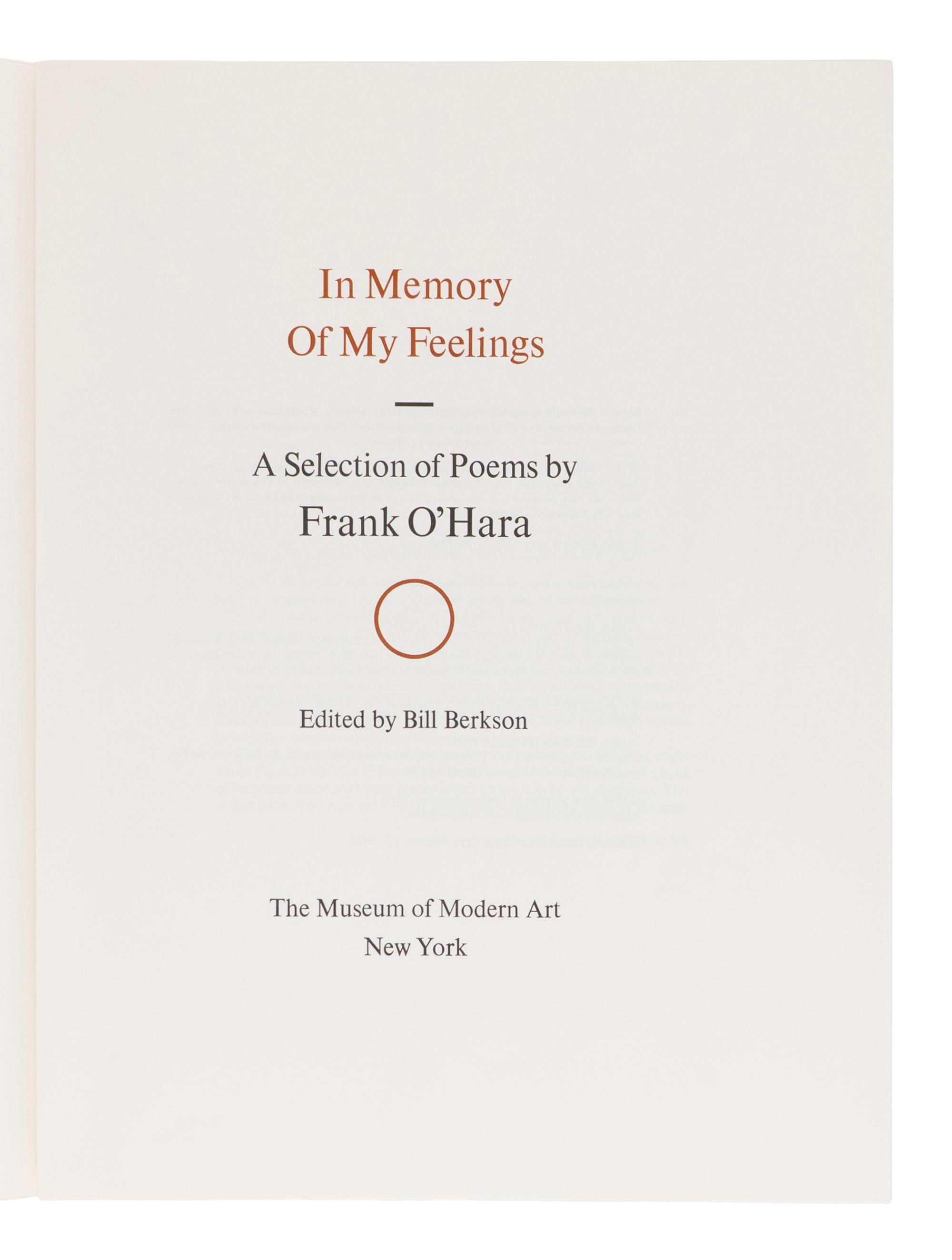 O'HARA, Frank (1926-1966). In Memory of My Feelings . New York: The Museum of Modern Art, 1967.