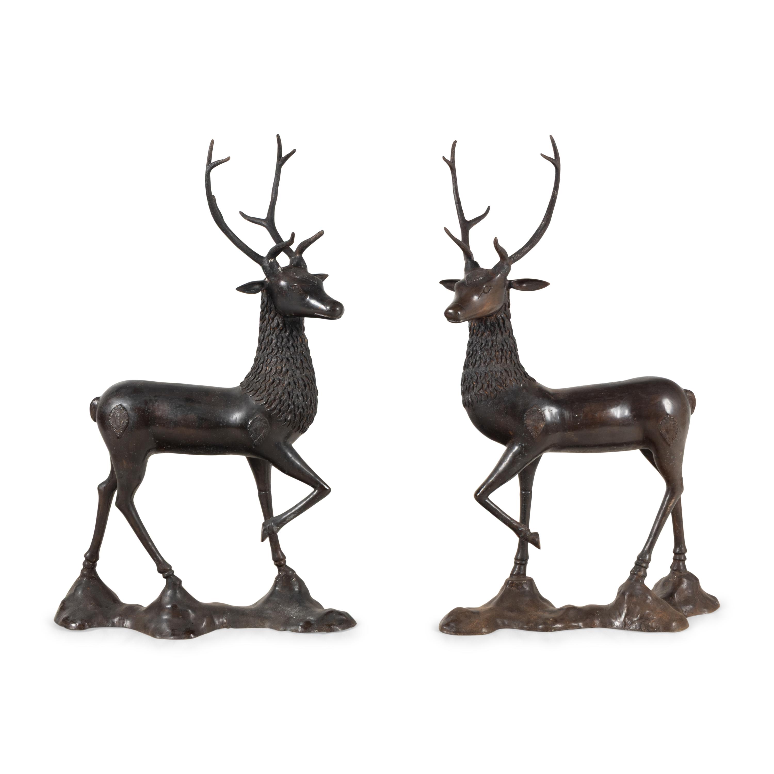 A Pair of Bronze Models of Stags