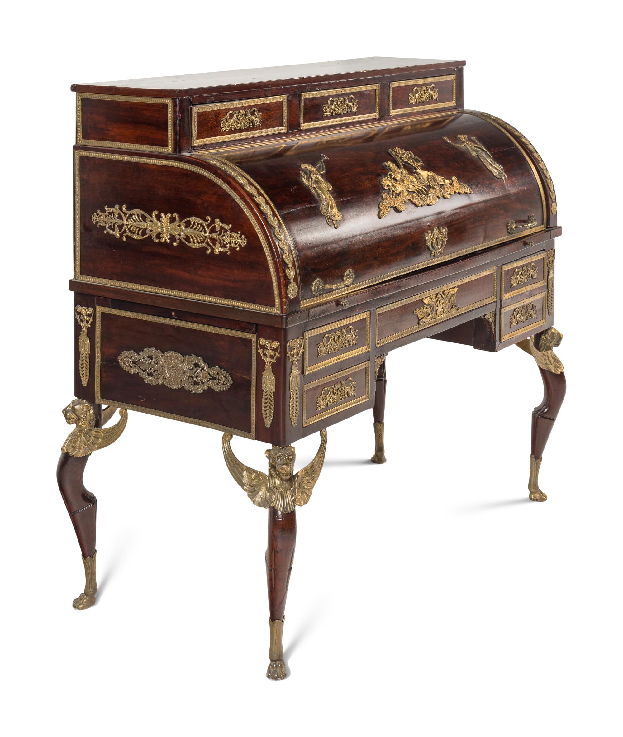 A French Gilt Bronze Mounted Mahogany Bureau à Cylindre