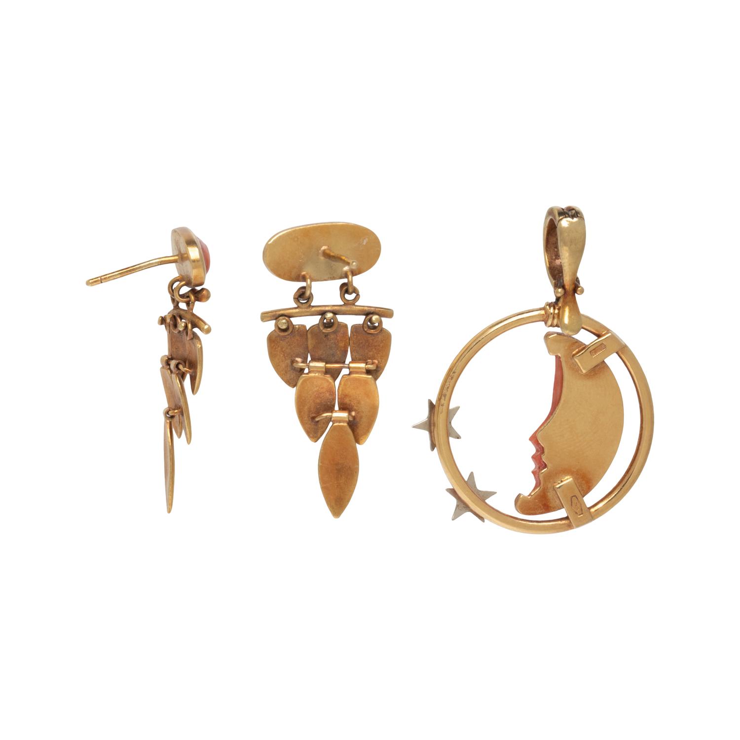 COLLECTION OF YELLOW GOLD AND CORAL JEWELRY