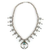 Navajo Sterling Silver and Turquoise Squash Blossom Necklace, with Double-Crosses