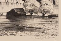 A group of four American prints (Philip Cheney, Sweet Water ; Fred Shane, Farm in the Rockies ; Lynd Ward, The Corral - Tres Cumbres ; Edward A. Wilson, Hog Back Meeting House )