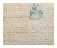 Private Daniel Lee Holgate, Company G, 52nd Illinois Infantry Regiment, KIA at Shiloh. Autographed letter humorously suggesting the use of hardtack to build a fort. Cameron, MO. 1 January 1862.