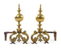 A Pair of Continental Brass Andirons Height 25 inches. — 18TH CENTURY