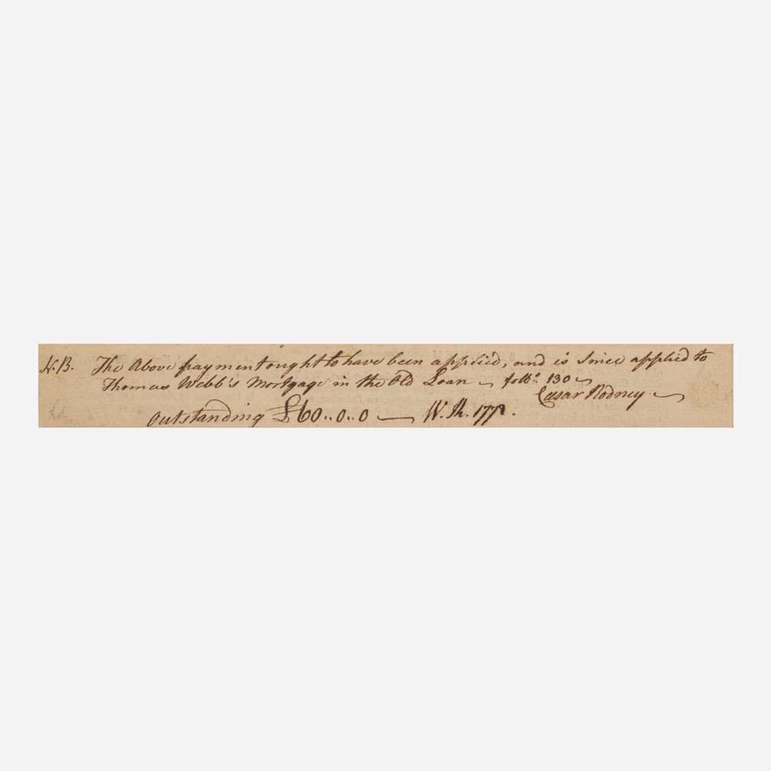 [Declaration of Independence] [Delaware] Rodney, Caesar Autograph Document Fragment, signed