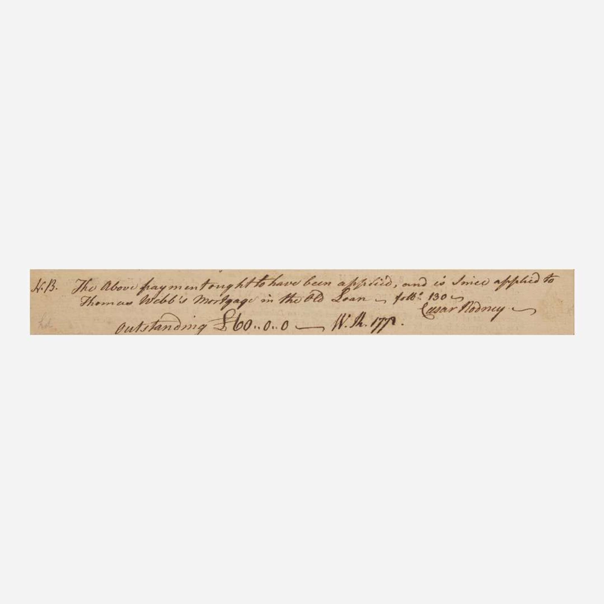 [Declaration of Independence] [Delaware] Rodney, Caesar Autograph Document Fragment, signed