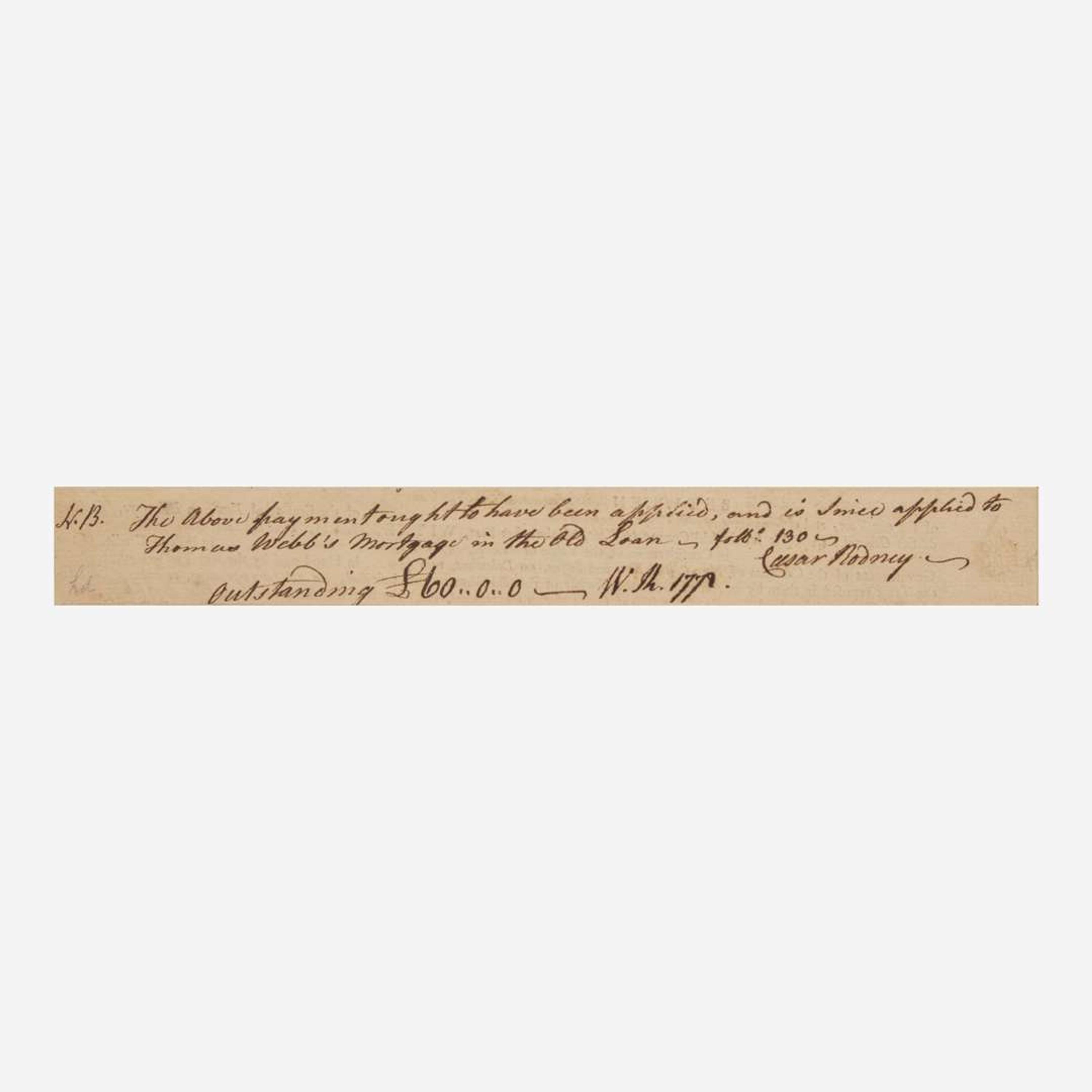 [Declaration of Independence] [Delaware] Rodney, Caesar Autograph Document Fragment, signed