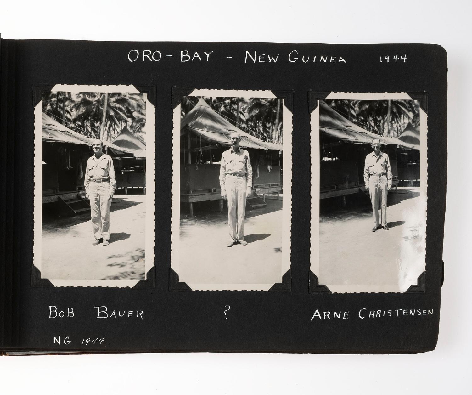 [WORLD WAR II]. Photograph album detailing the experiences of two Indiana military units in the Pacific Theater. Oro Bay, New Guinea, and Tacloban & Leyte, Philippines: n.p., 1944-1945.