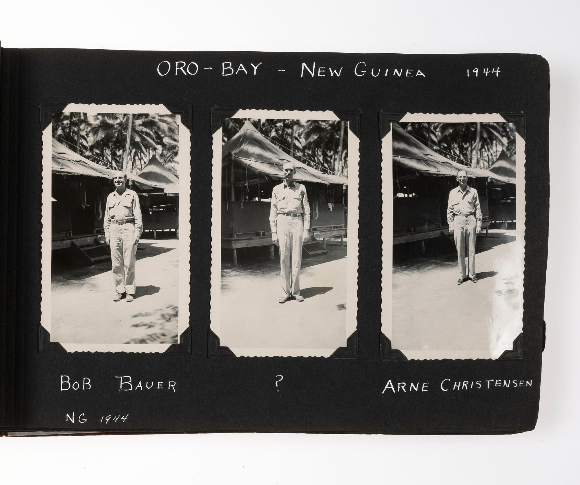 [WORLD WAR II]. Photograph album detailing the experiences of two Indiana military units in the Pacific Theater. Oro Bay, New Guinea, and Tacloban & Leyte, Philippines: n.p., 1944-1945.