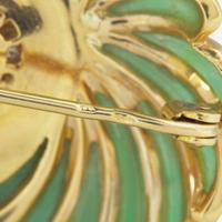 An 18K Yellow Gold, Green Onyx, and Diamond Owl Brooch French