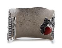 Tufa Cast Silver Figural Cuff Bracelet, with Coral Cabochon