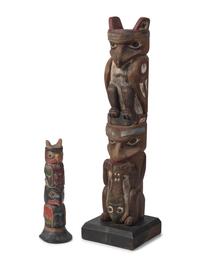 Northwest Coast Carved and Painted Totem Poles, one from Sitka