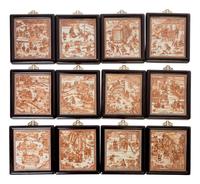 A Set of Chinese Export Porcelain Plaques Portraying Porcelain Production