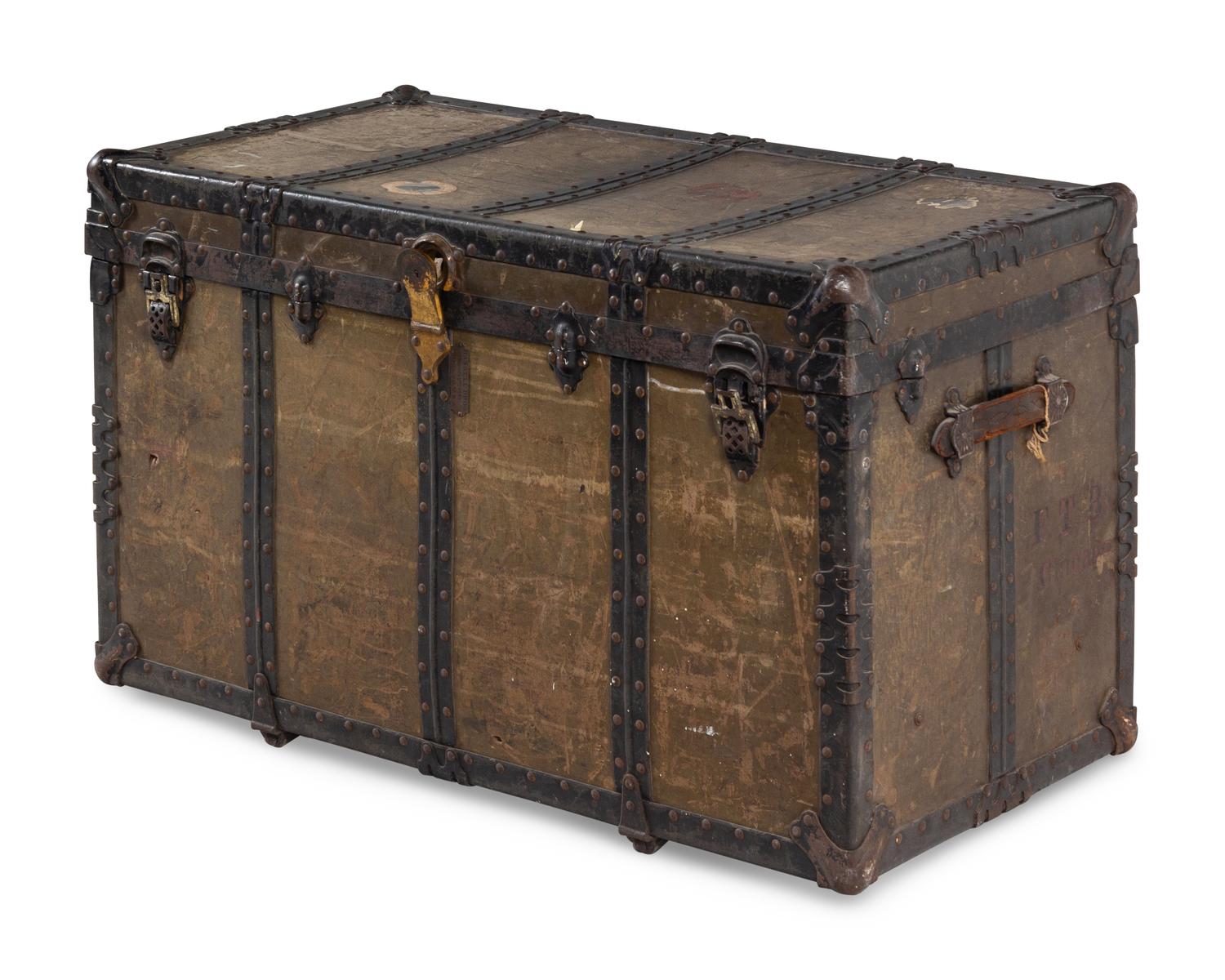 A Leather and Iron Steamer Trunk