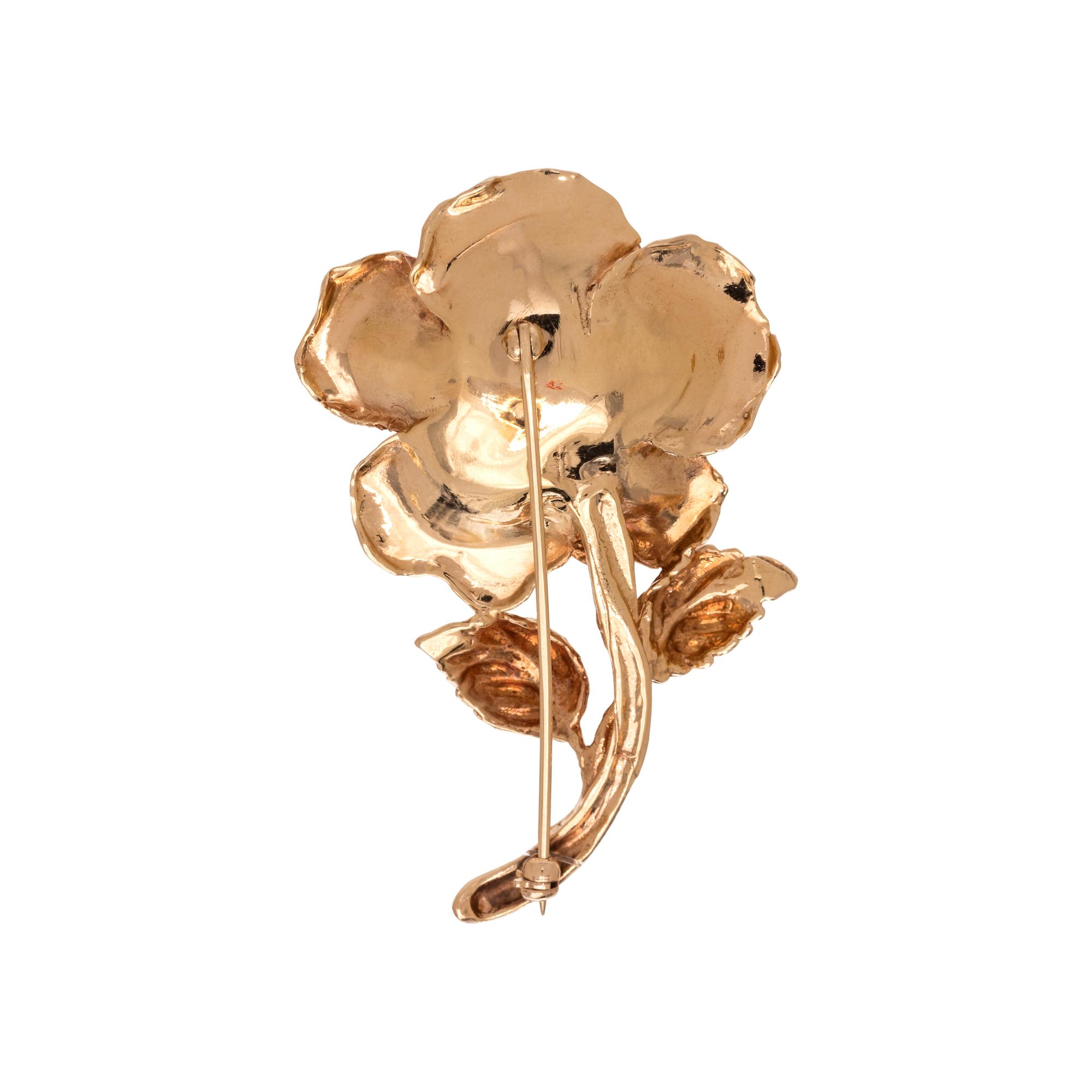 YELLOW GOLD AND DIAMOND ROSE BROOCH