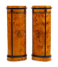A Pair of Biedermeier Style Parcel Ebonized Burlwood Cabinets