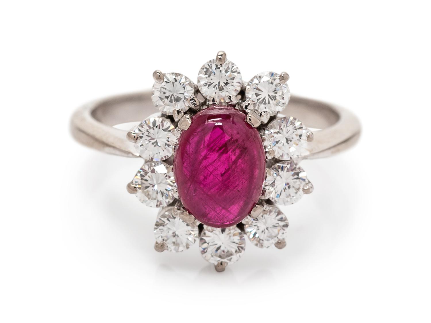 An 18 Karat White Gold, Ruby, and Diamond Ring,