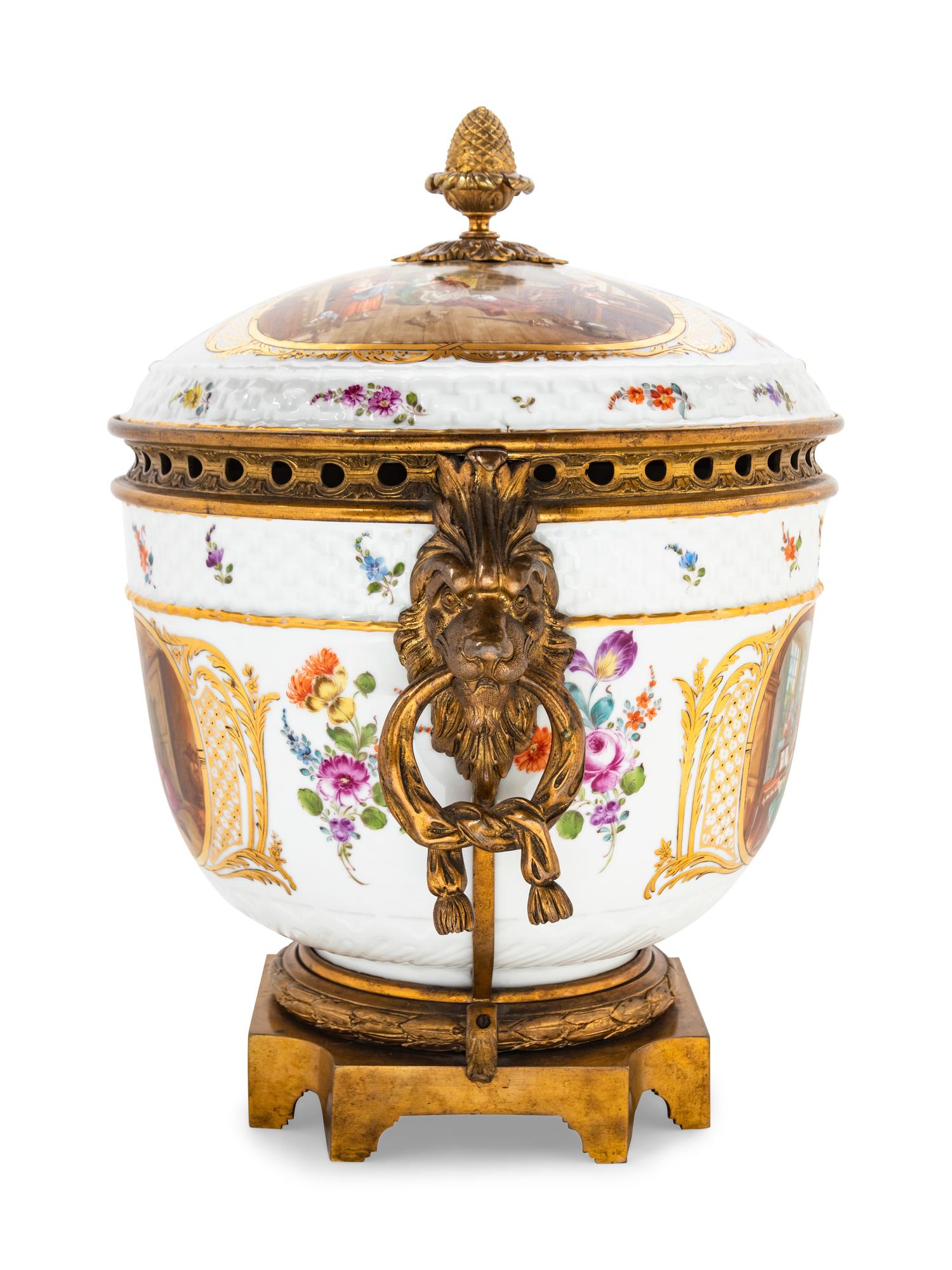 A German Gilt Bronze Mounted Porcelain Urn